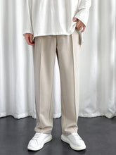 URBAN WOLFS men's beige baggy joggers loose bottom relaxed fit straight leg trousers styled with white sneakers